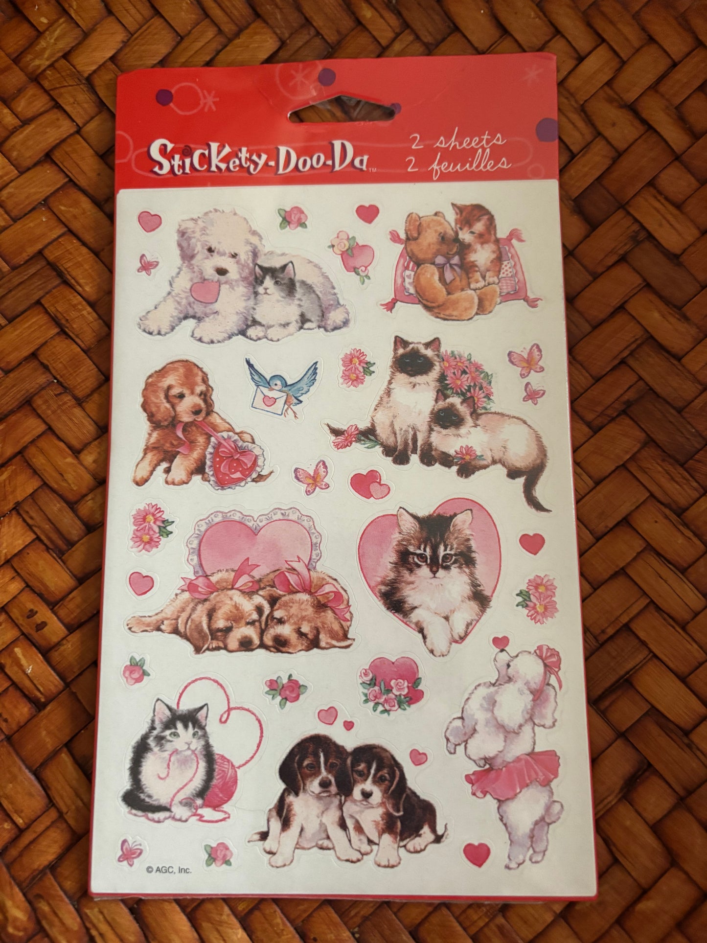 Vintage American Greetings Valentine Dog and Cat Sticker Pack